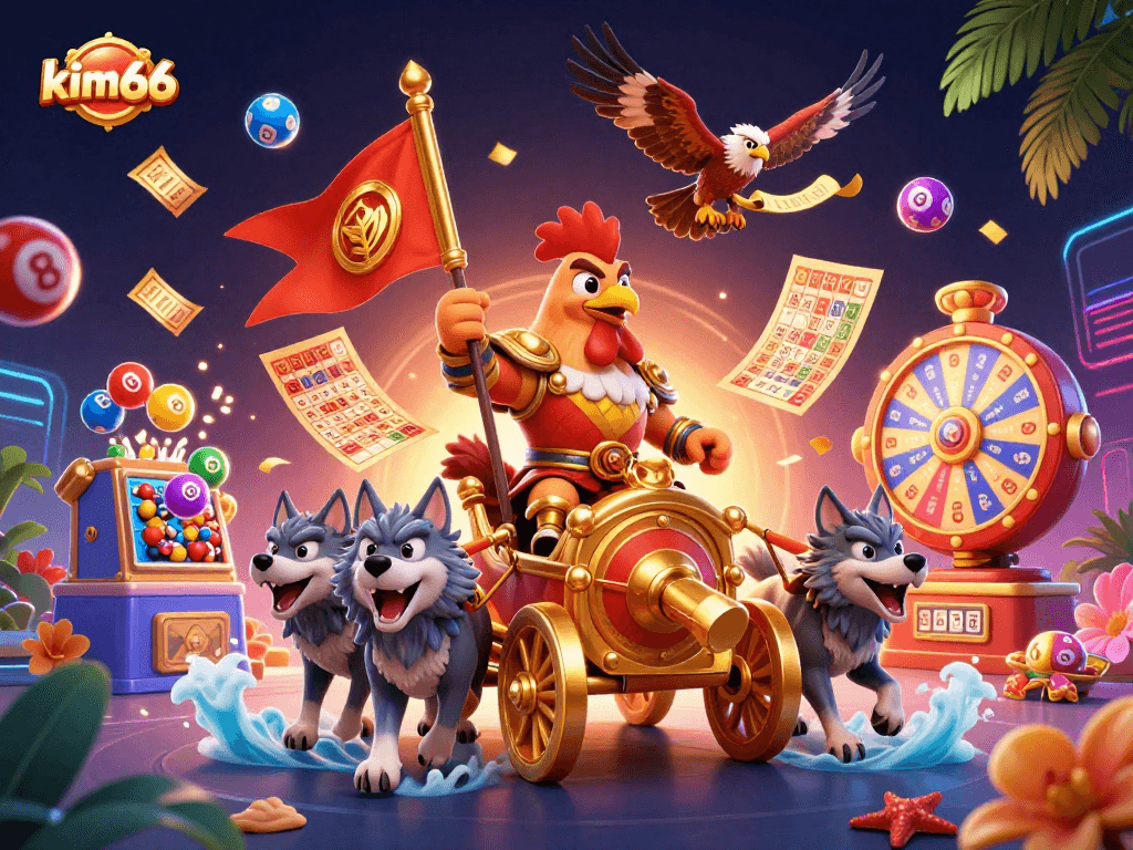 Join the exciting adventure with kim66, where the rooster warlord battles with dynamic lottery fun and casino elements.