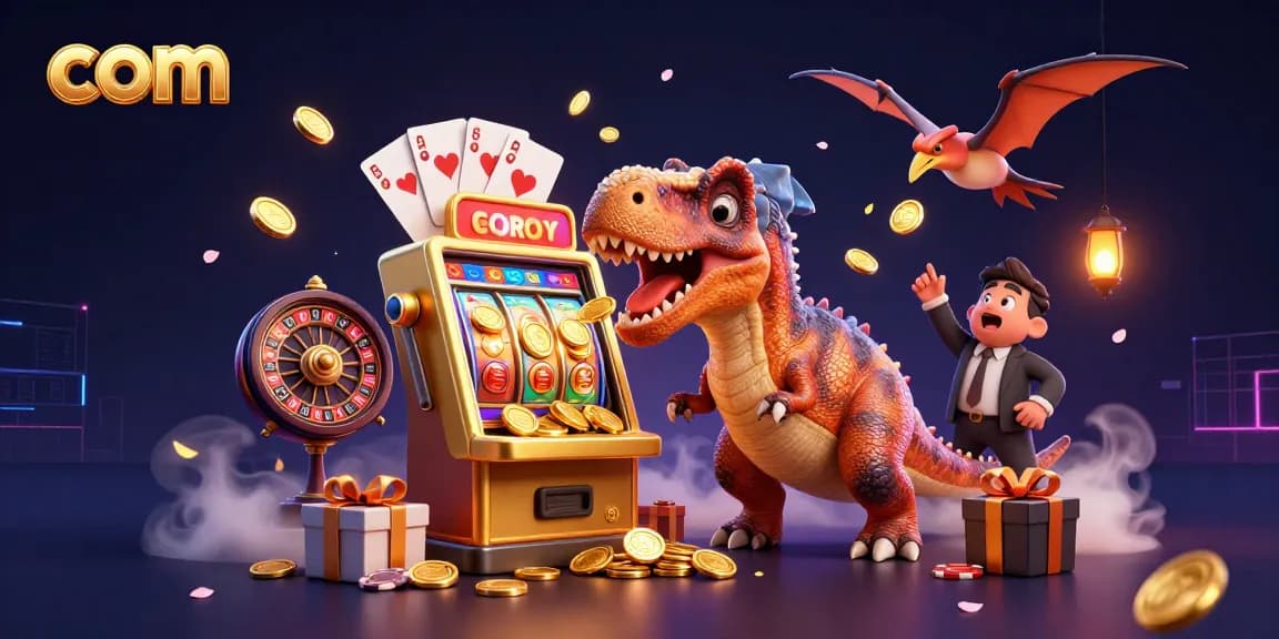 Experience the thrilling com action of a pachycephalosaurus winning big at a casino with flying coins!