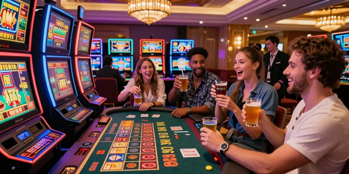 Exciting scene showcasing a diverse group at a credit card casino, enjoying games and vibrant atmosphere while exploring https://scoarch.org.uk list of credit card casinos.