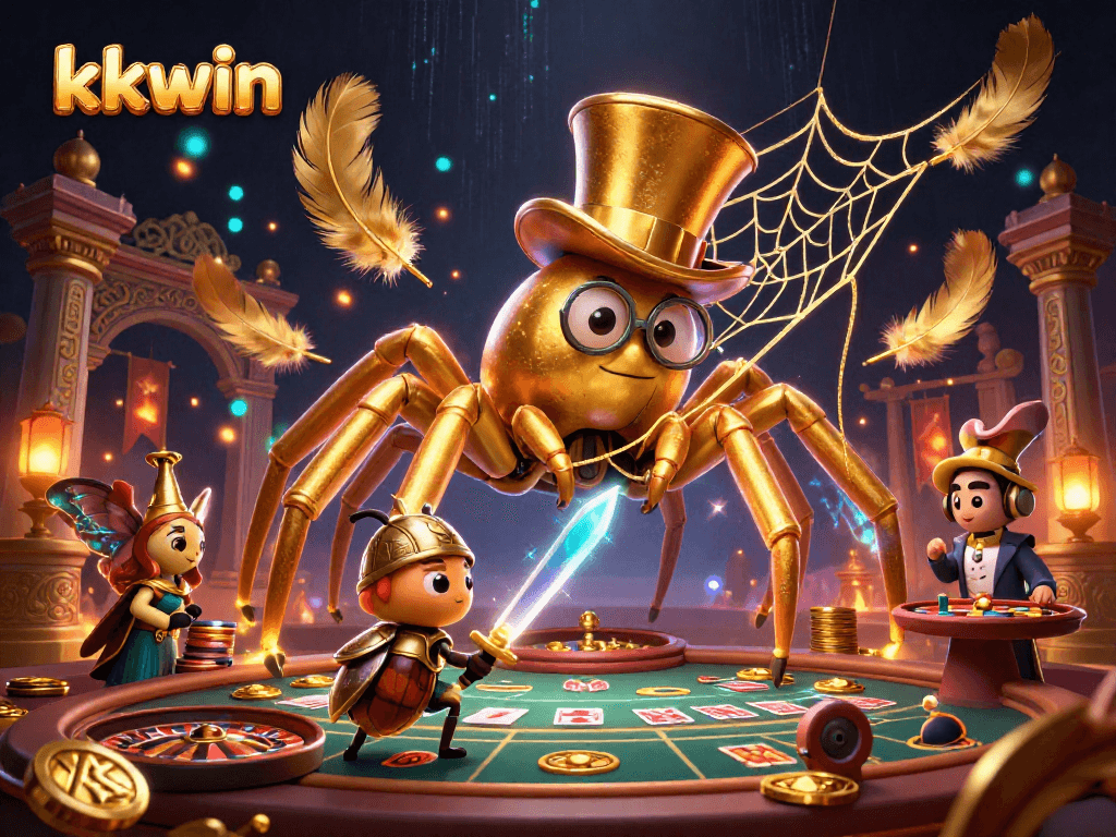 Engage in thrilling kkwin casino gameplay featuring a confident knight and a majestic tarantula.