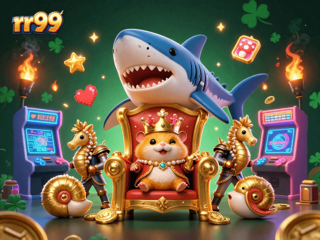 Experience the thrilling world of rr99 gaming with a lively scene of a hamster king and arcade elements.