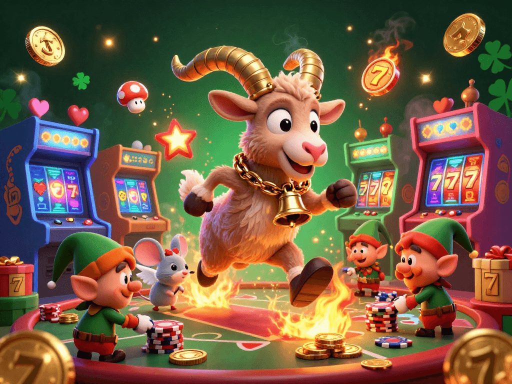 Experience festive fun at the sunwin casino with 3D characters amid vibrant gaming elements.