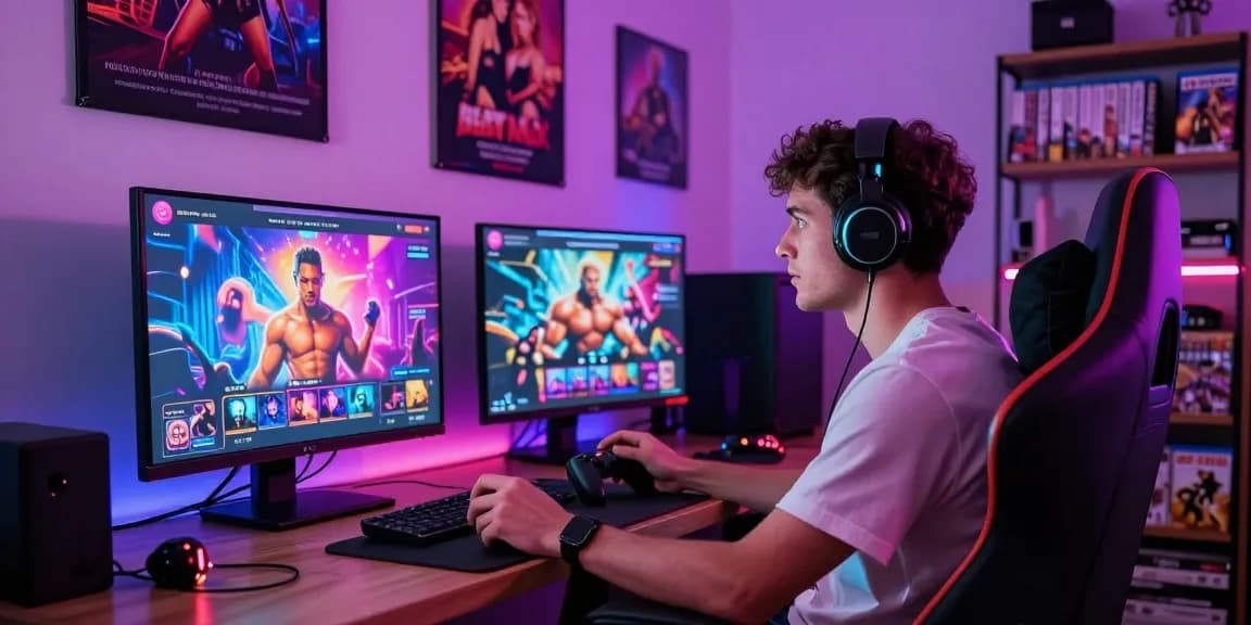 Engaging scene depicting sex games online with vibrant graphics and an immersive gaming setup.