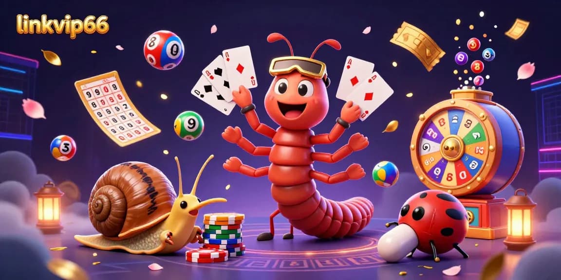 Experience thrilling casino action with linkvip66 as a millipede dealer wields playing cards, surrounded by lively gaming elements.