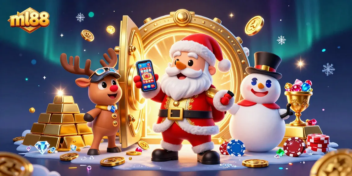 Experience the jackpot excitement at ml88 with Santa and his reindeer in a dazzling casino scene.