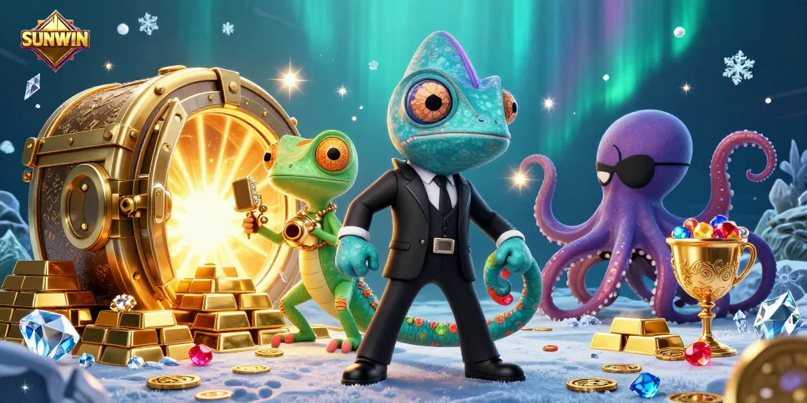 SUNWIN gamblers exploring thrilling jackpots in a vibrant 3D animated casino setting