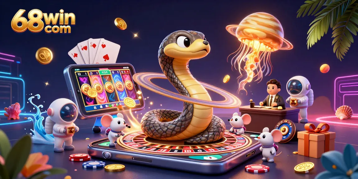 Experience the excitement of betting at 68win com with tiny astronaut mice in a vibrant casino scene.