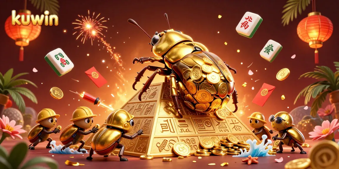 Kuwin players enjoy an exciting casino atmosphere with golden coins, festive lanterns, and vibrant casino motifs.