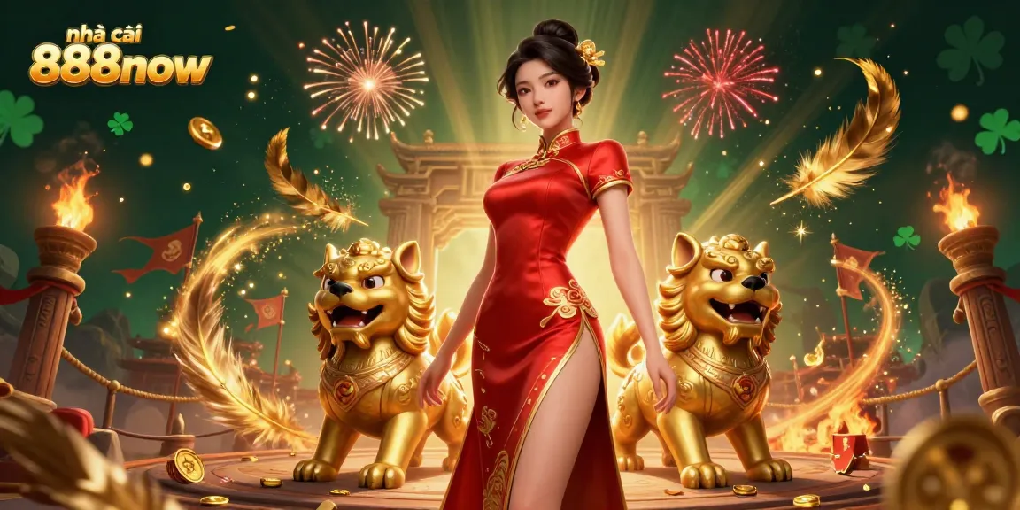Engage in thrilling gameplay at nhà cái 888now featuring a glamorous Asian woman surrounded by iconic game elements.