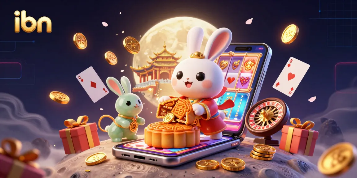 Engage with ibn’s thrilling casino scene featuring a moon rabbit and colorful gaming elements.