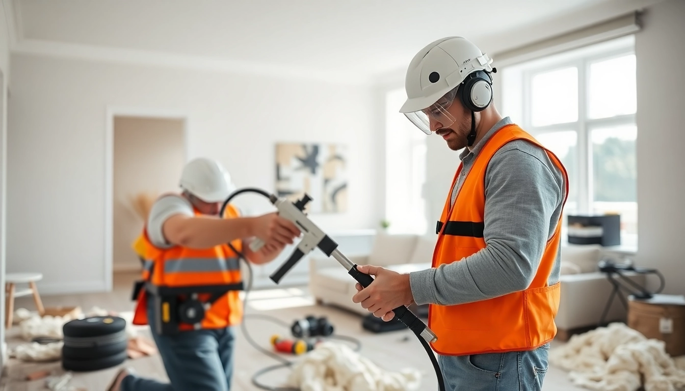 spray foam removal London technician expertly removing foam insulation in a bright home.