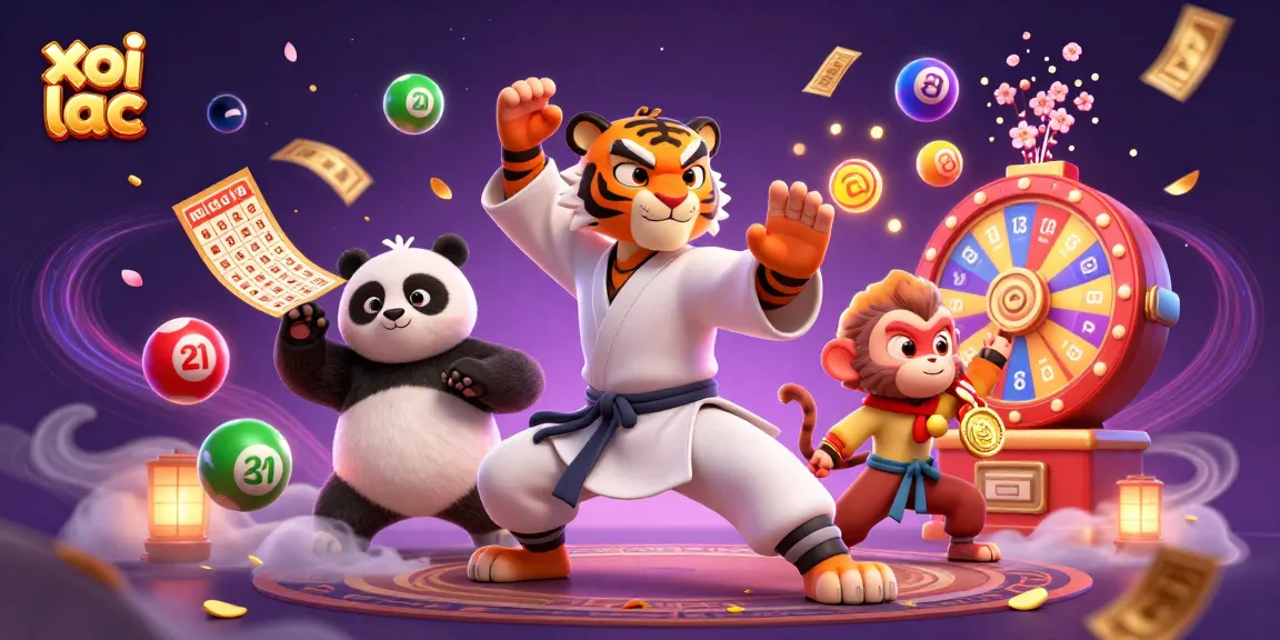 Experience thrilling xoi lac action with colorful lottery elements and energetic characters in a dynamic scene.