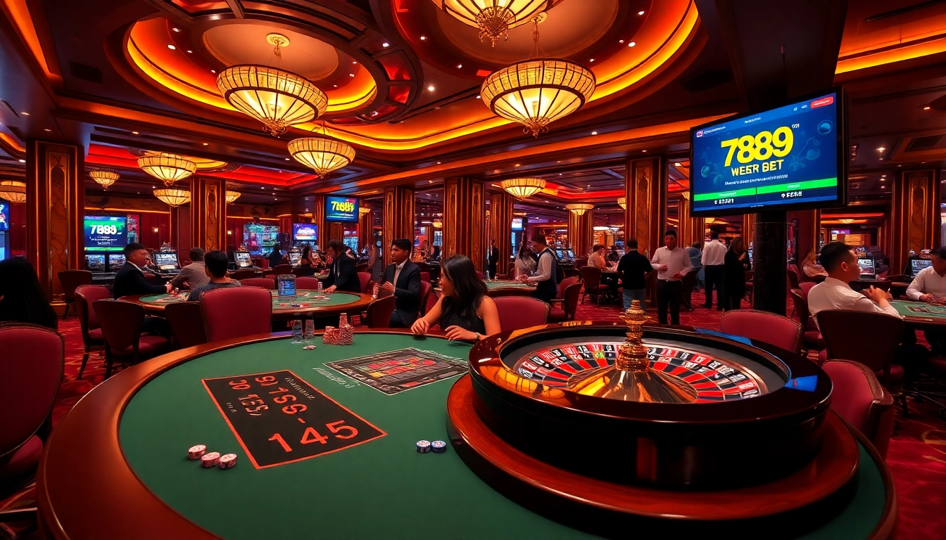 High-stakes poker at nhà cái 789BET casino, showcasing vibrant betting action and luxury.