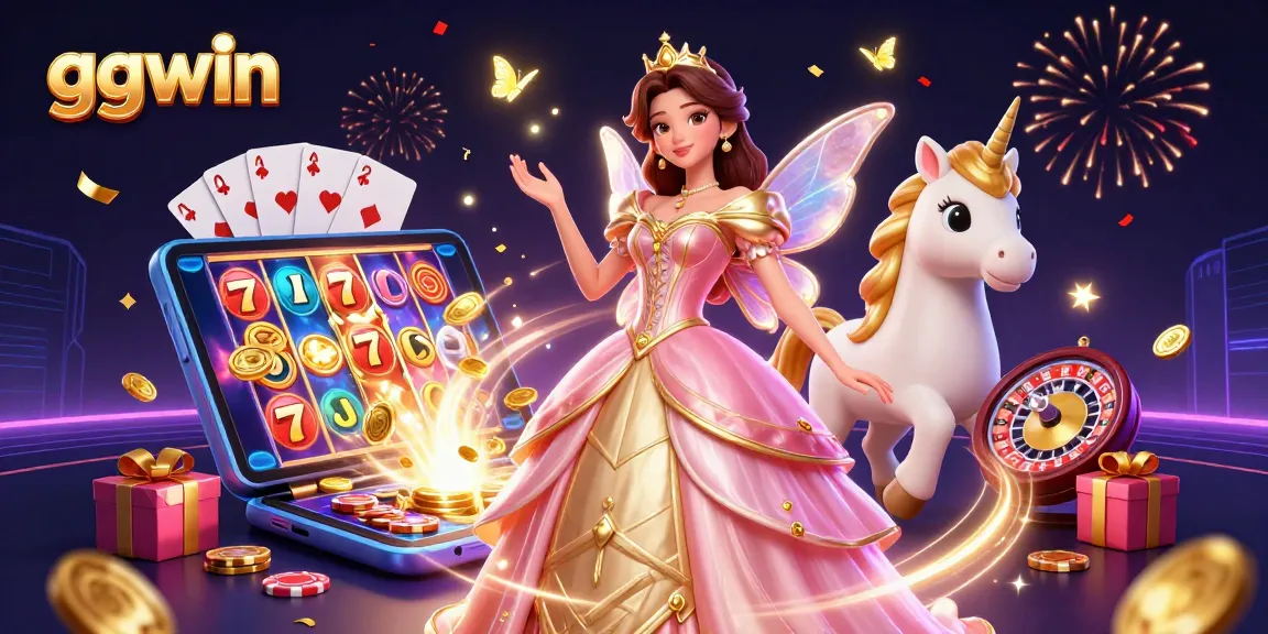 Experience the vibrant gaming world of ggwin with engaging slot games, golden coins, and a glamorous fairy-tale setting.