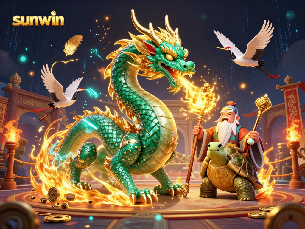Engage with sunwin’s exhilarating gaming action featuring a jade dragon and lucky symbols.