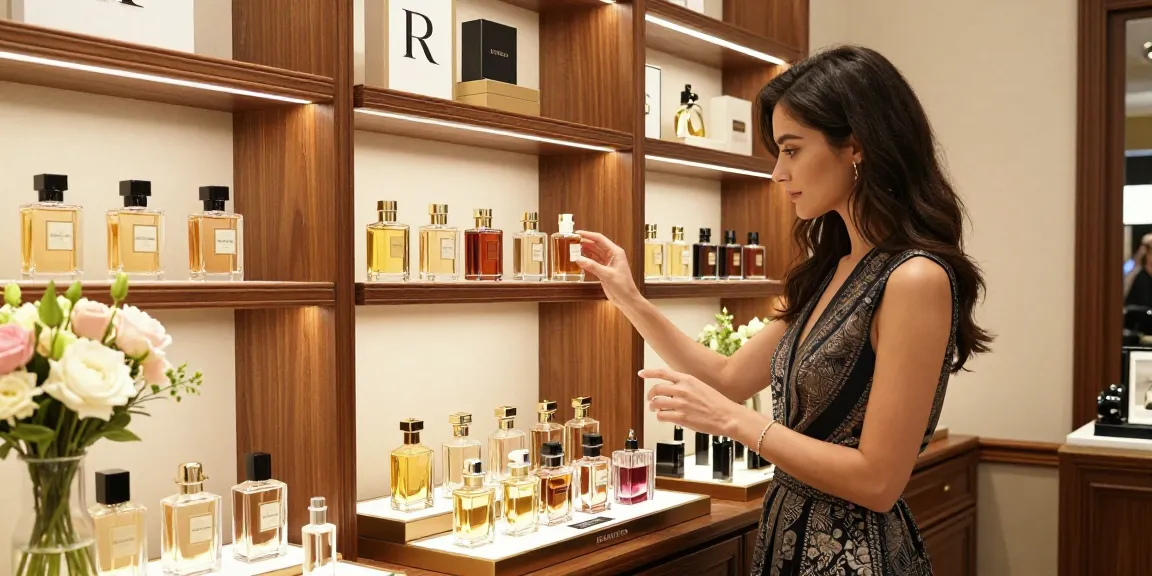 Explore Razanomade alongside luxurious fragrances in a chic boutique setting, capturing the essence of affordable luxury.
