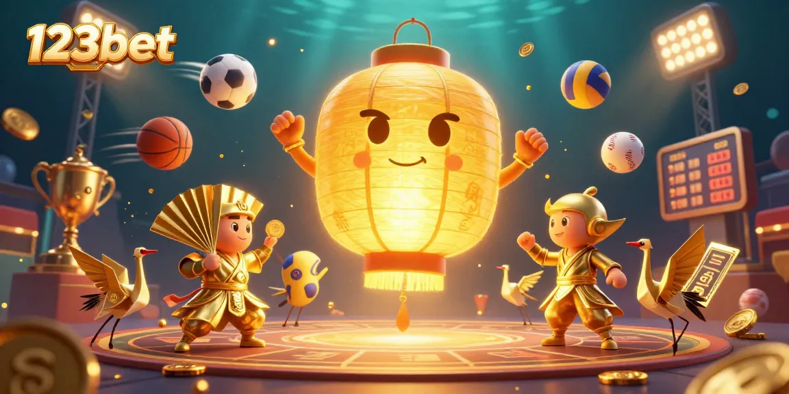 Experience the thrilling world of 123bet with a vibrant 3D casino scene full of sports excitement and dynamic elements.