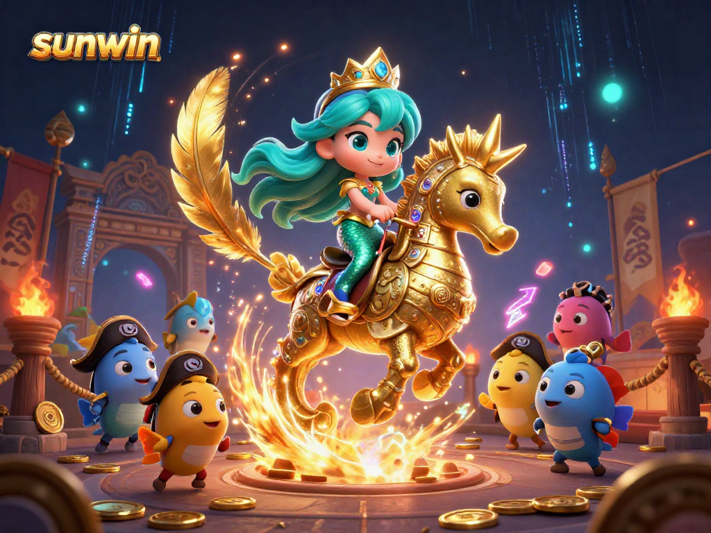 Join the excitement with sunwin's immersive gaming experience featuring a mermaid princess and seahorse.