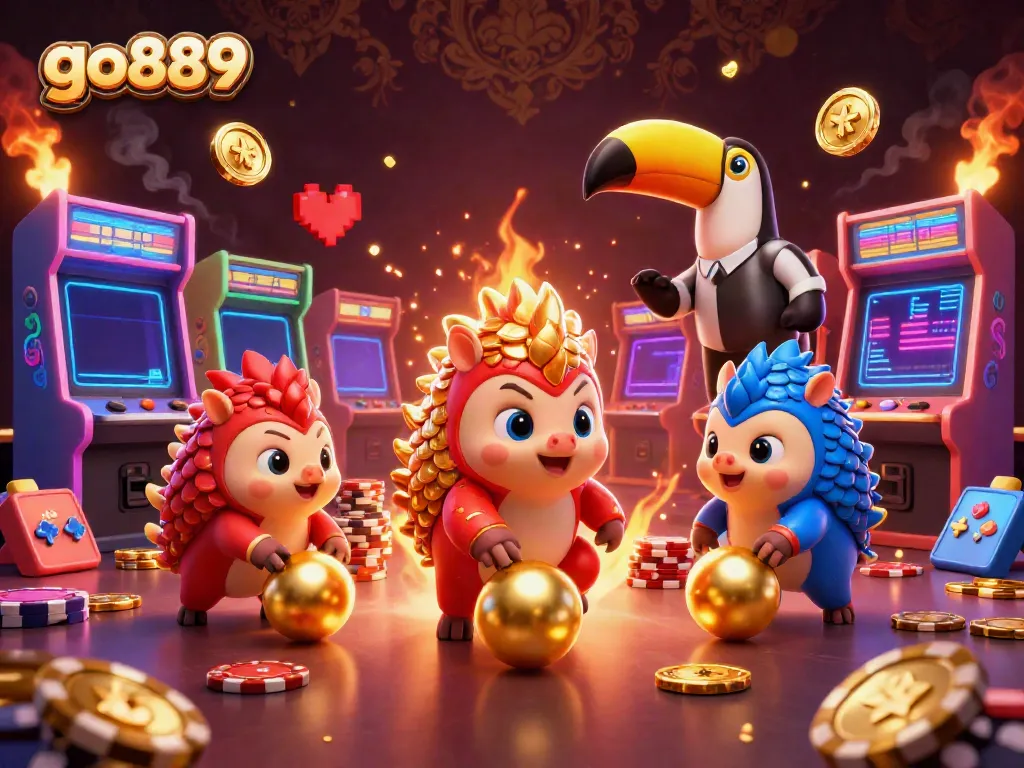 Experience go889 with rival pangolins competing in a dynamic casino-themed bowling game.