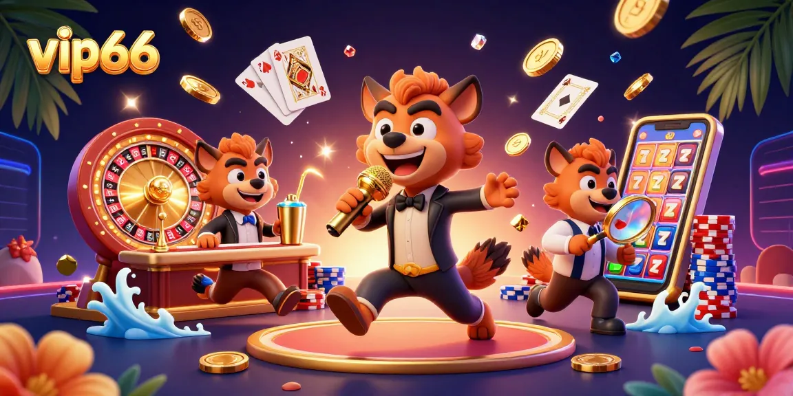 Join the fun at vip66 as hyenas entertain in a vibrant 3D casino club.