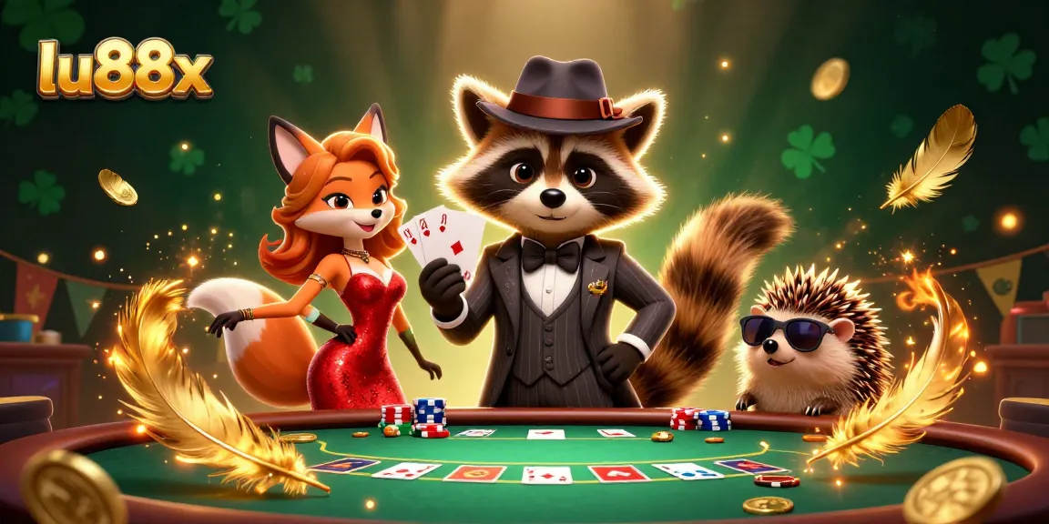 lu88x engages players with a strategic poker scene featuring charming characters and vibrant elements