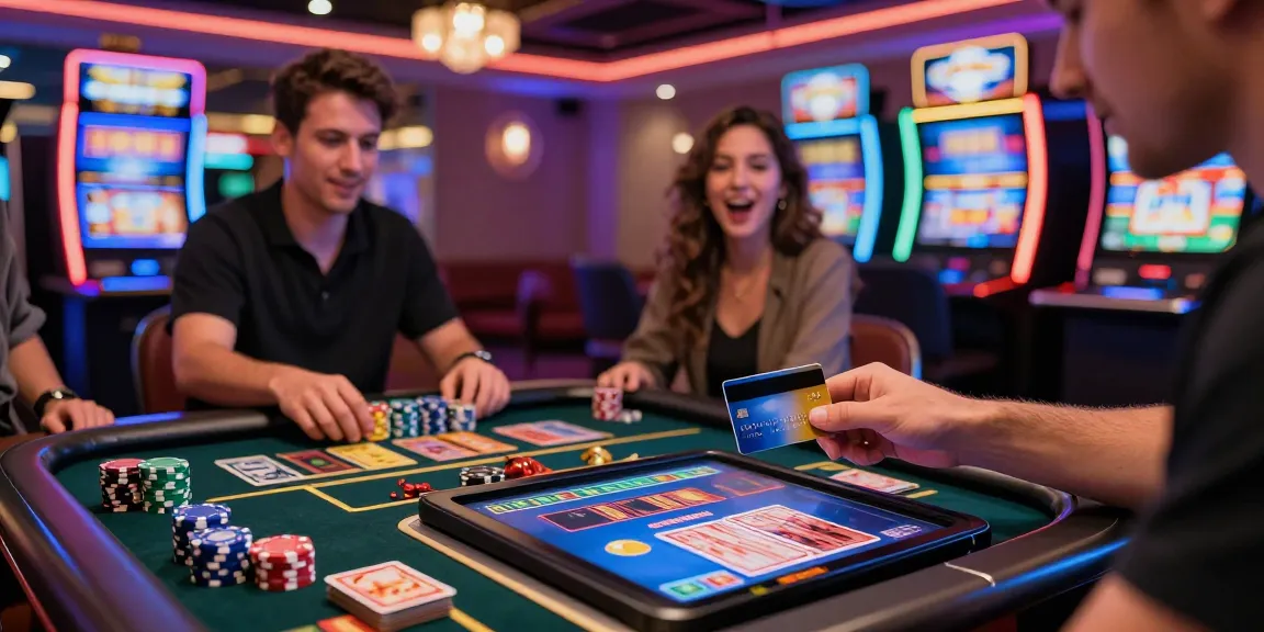 Exciting gaming atmosphere at jumpspace credit card casinos with players using credit cards.