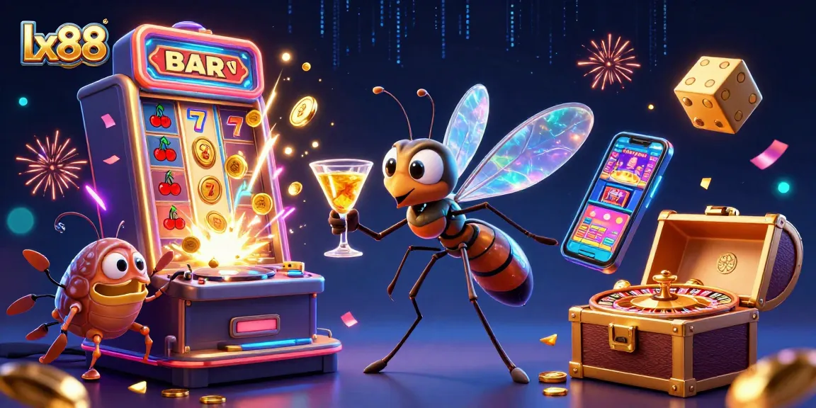 Spin and win at lx88 with the dynamic casino mascot, jackpot slot machine, and exciting game atmosphere.