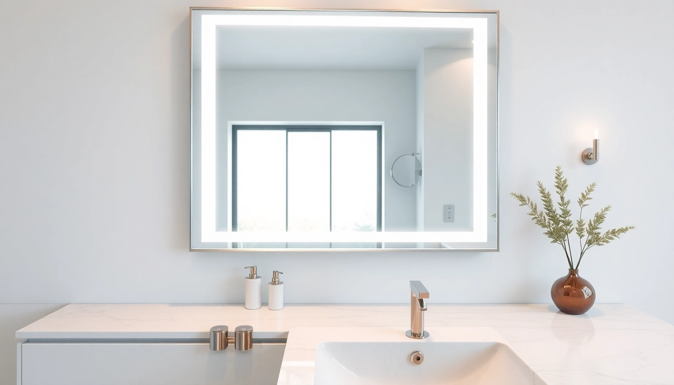 Transform your space with an elegant LED mirror that enhances modern bathroom aesthetics.