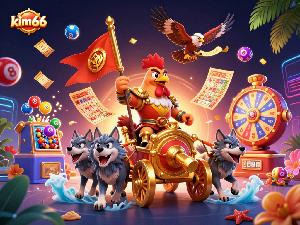 Join the exciting adventure with kim66, where the rooster warlord battles with dynamic lottery fun and casino elements.