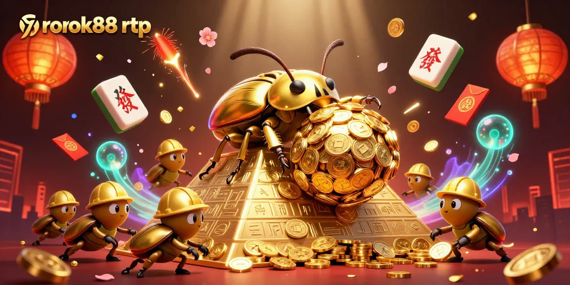 Engage with exciting rokok88 rtp gameplay featuring animated golden dung beetles in a vibrant casino scene.