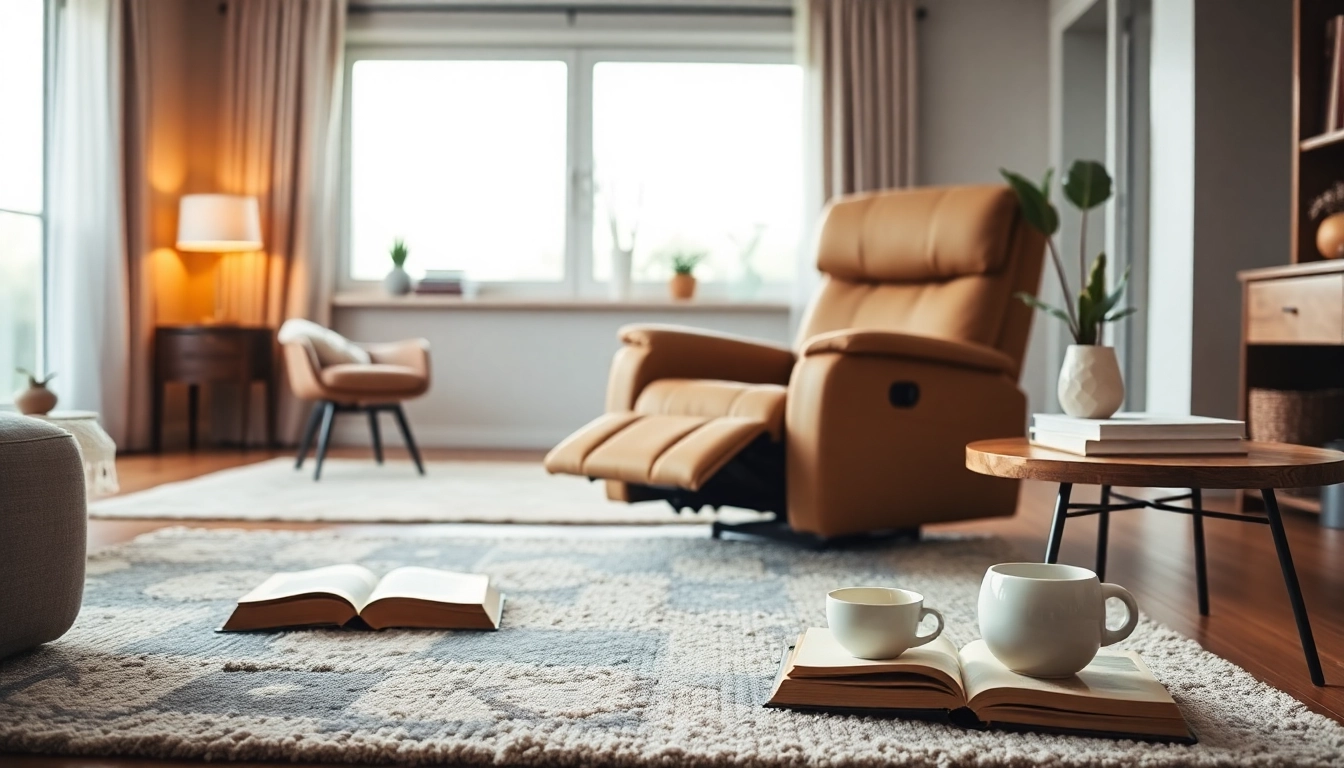 Comfortably positioned power lift recliner in a cozy living room with warm lighting and earth tones.