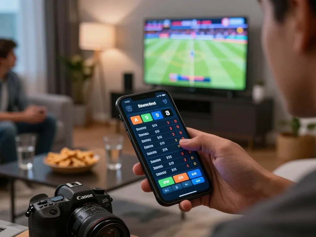 Sunwin sports betting excitement as a player engages with live odds on their smartphone during an energetic game.
