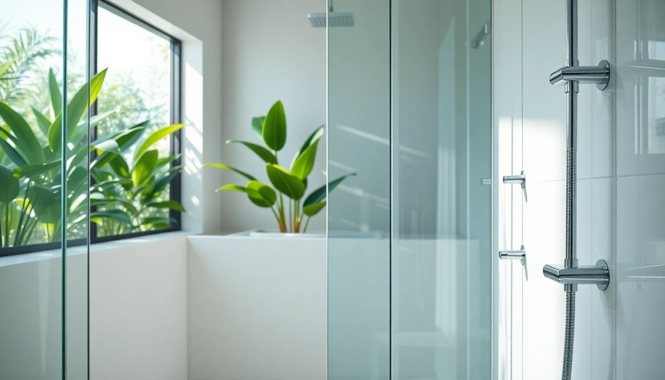 Luxurious elegant showers in a modern bathroom with natural lighting and sleek design.