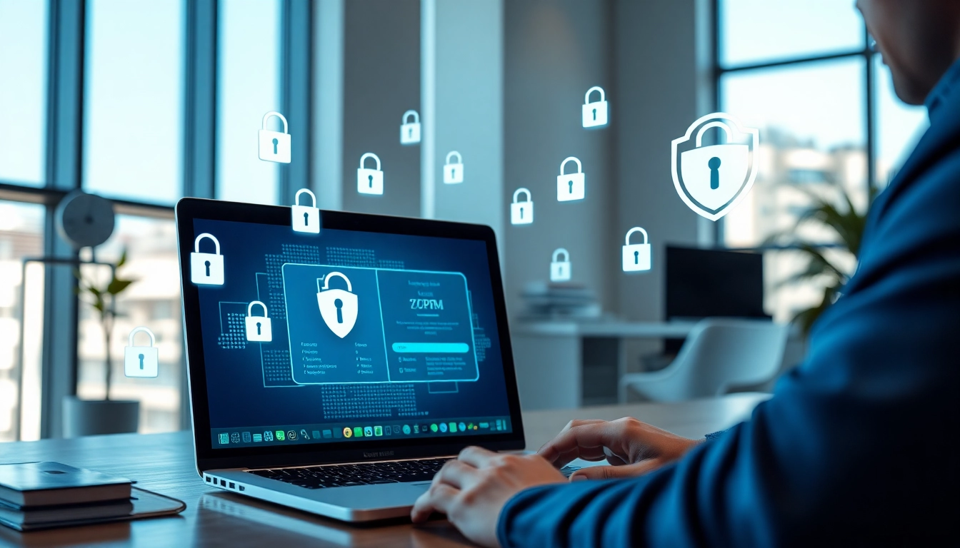Enhance your online security with a VPN in a modern workspace illustration.