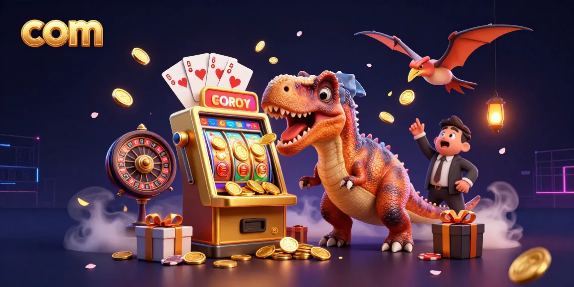 Experience the thrilling com action of a pachycephalosaurus winning big at a casino with flying coins!