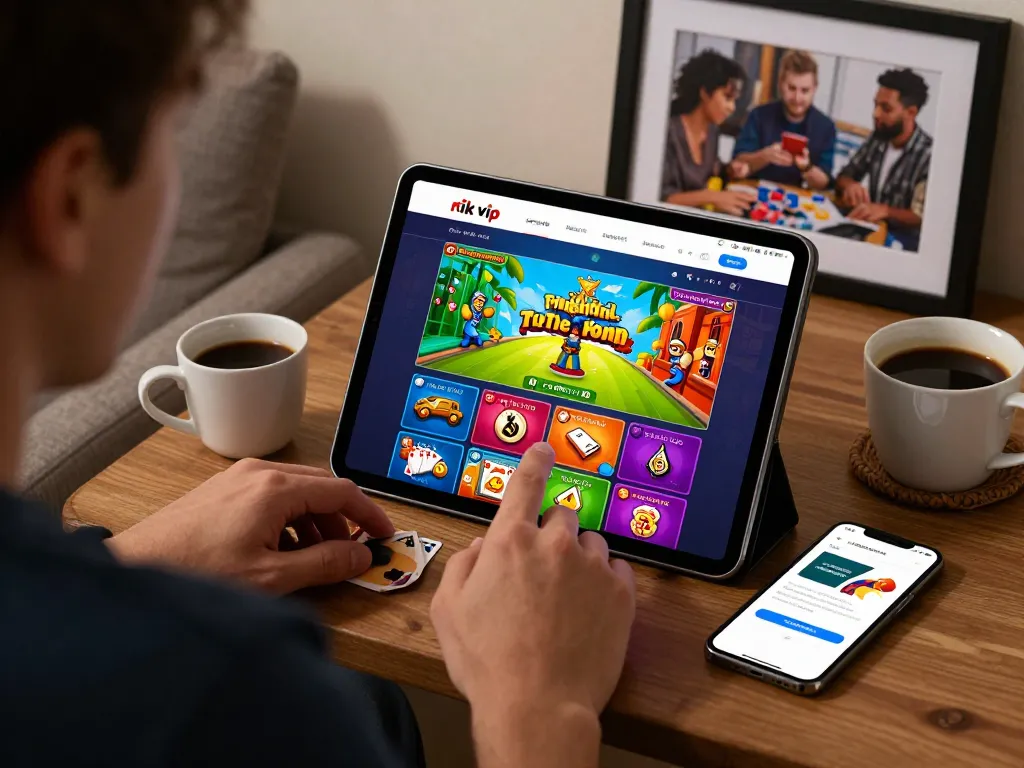 Experience the thrill of rik vip online gaming on a sleek tablet with vibrant graphics and cozy ambiance.