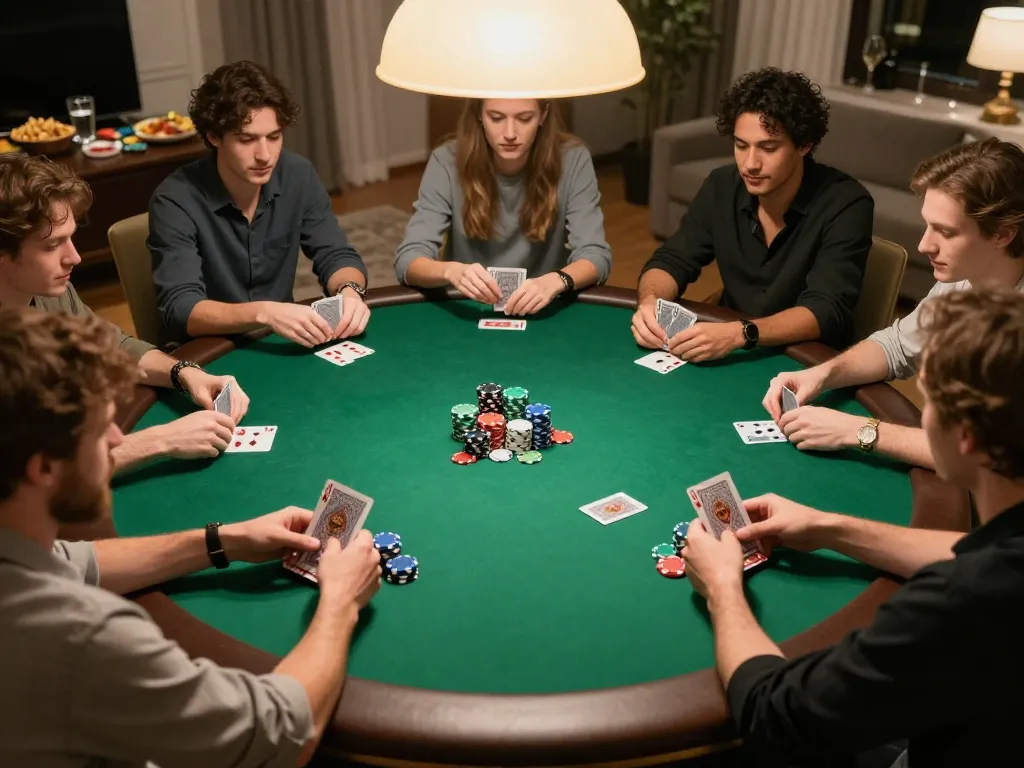 five88 poker players strategizing over chips and cards during a lively game night