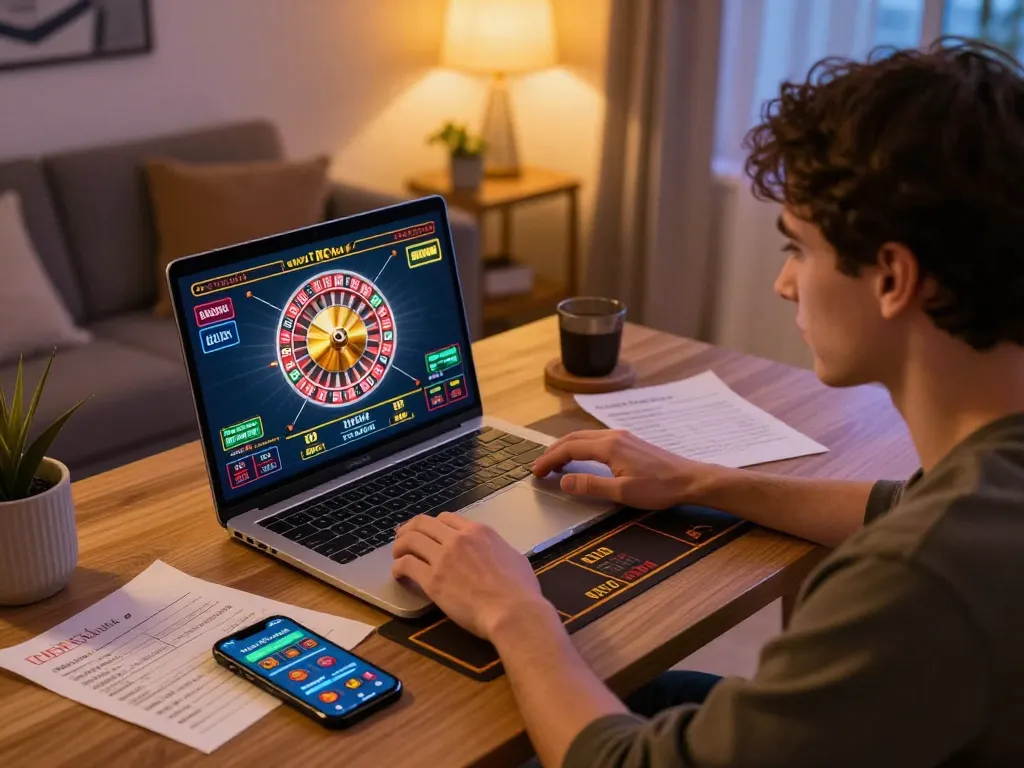 Tg88 player engaged in live roulette on a laptop, highlighting thrilling online gaming moments.