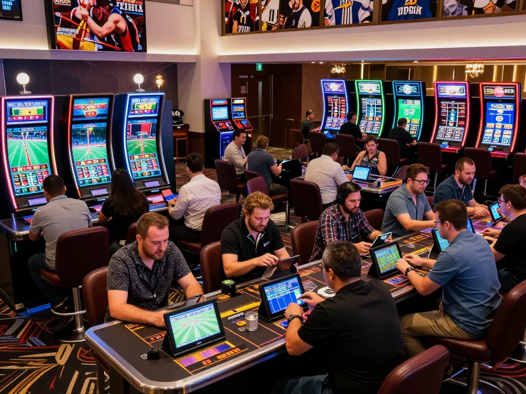 Bet168 players enjoying an exciting sports betting experience at a modern casino with vibrant screens.