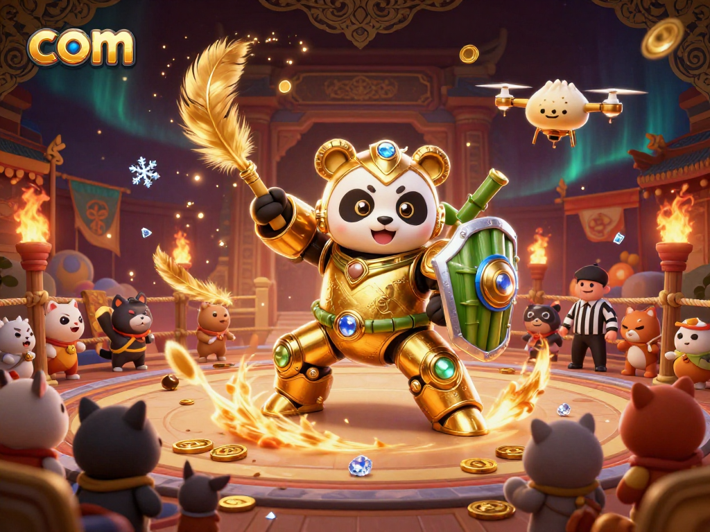 Experience thrilling action at com with the golden panda samurai in an epic gambling arena.