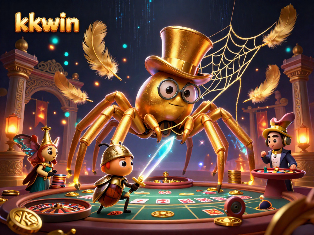 Engage in thrilling kkwin casino gameplay featuring a confident knight and a majestic tarantula.