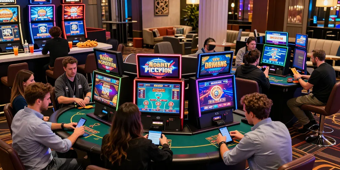 Exciting non UK casino scene from https://rcnhca.org.uk showcasing diverse players engaged in various games, vibrant atmosphere.
