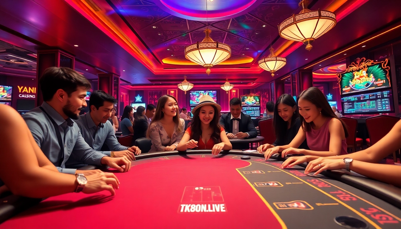 Exciting online casino experience at tk88win.live with players enjoying various games in a vibrant setting.
