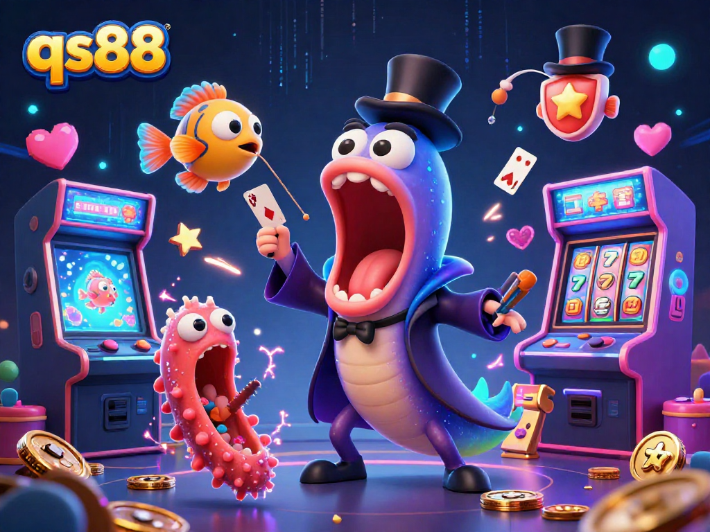 qs88 showcases a whimsical casino scene with a magician eel, light-catching anglerfish, and playful sea cucumber.