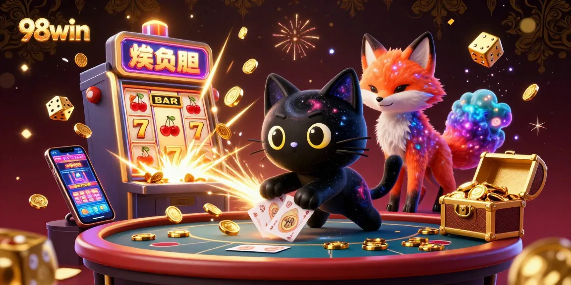 Join the excitement at 98win casino, where a black hole cat commands the cosmic gaming table!
