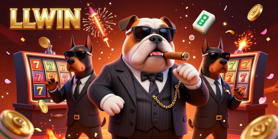 LLWIN showcases a vibrant 3D digital casino scene with mafia characters amid floating gaming elements.