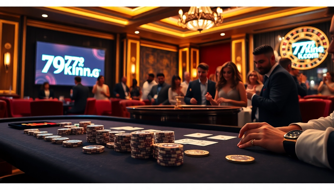 Experience the excitement of gambling at 79king.com with professional poker players enjoying a vibrant casino atmosphere.