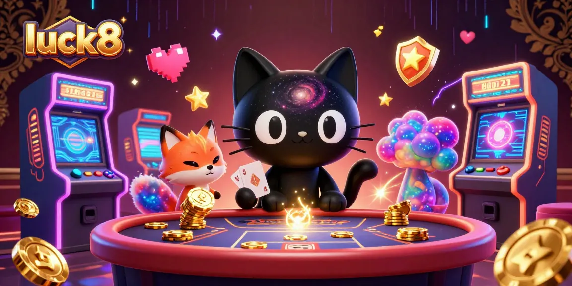 Experience thrilling wins at luck8's cosmic casino with vibrant gaming elements and dynamic characters.