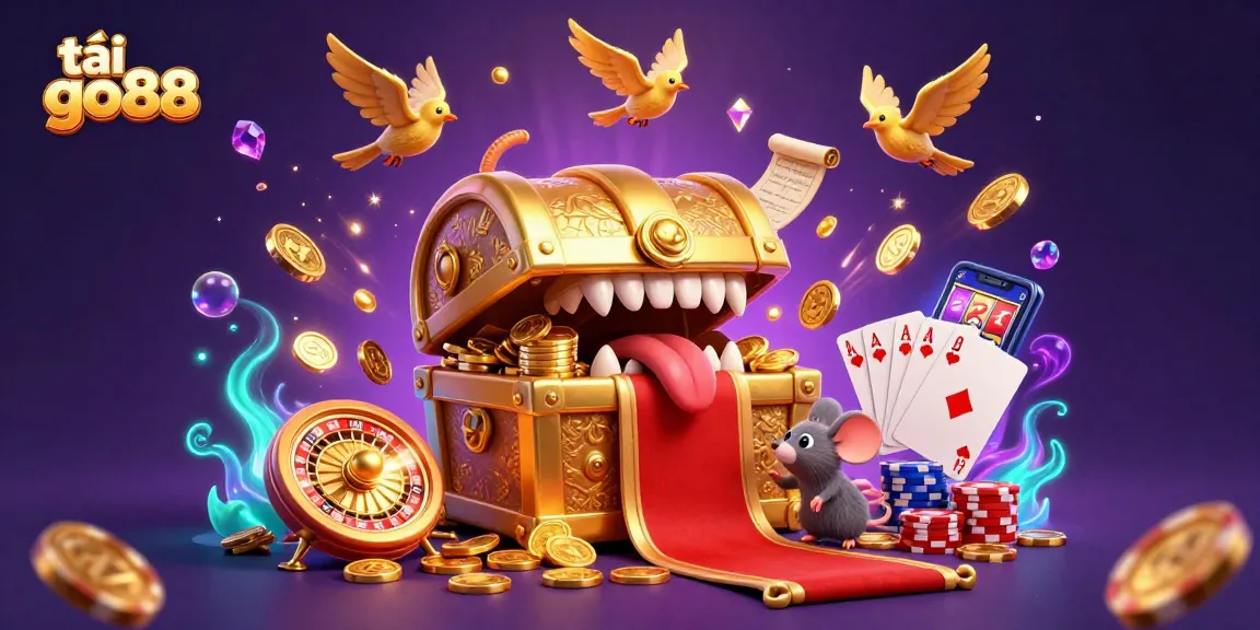 Experience the excitement of tải go88 with captivating treasure chests and riches in this vibrant casino scene.