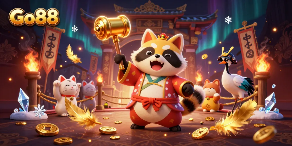 Catch the excitement at Go88 with traditional characters celebrating in a vibrant casino scene.